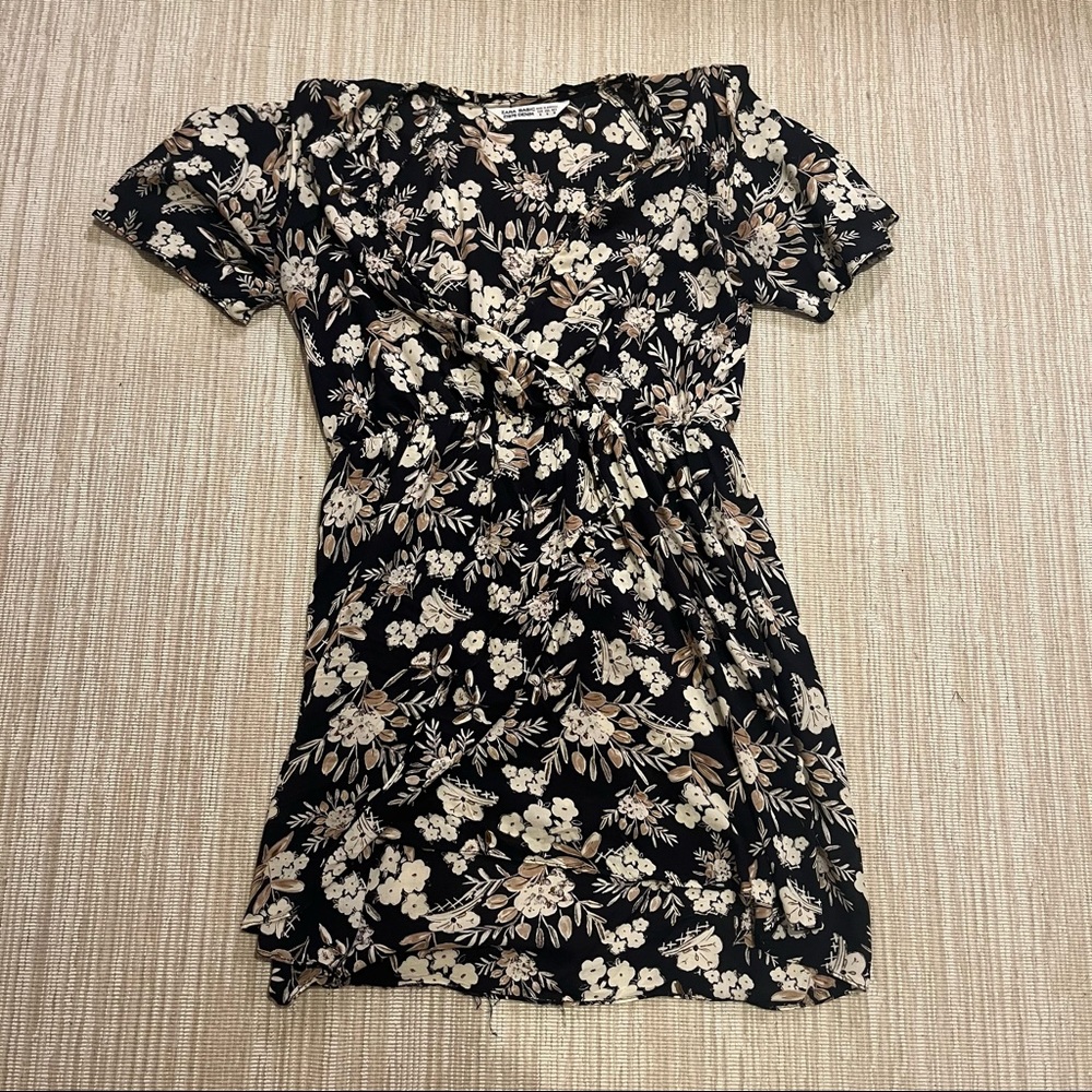 Zara Boho Floral Print Short Sleeve Wrap Mini Dress